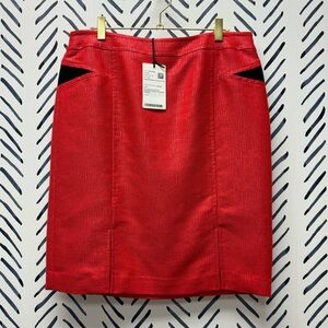 NWT! $228 W by Worth Lacquer Red Raffia & Ponte Slim Skirt - 8